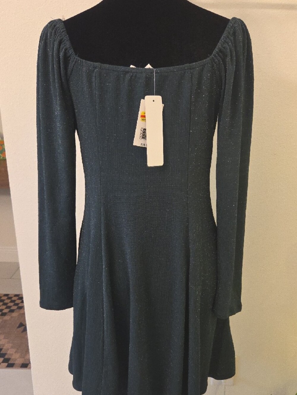 Lily Rose Off-Shoulder Dark Green Long Sleeve Fit & Flare Dress - Picture 5 of 6